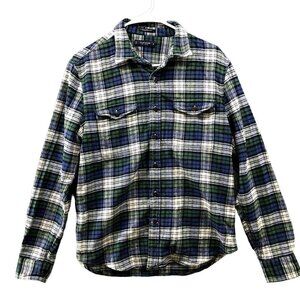 Lucky Brand Flannel Shirt Mens M Classic Fit Blue Green White Tartan Plaid